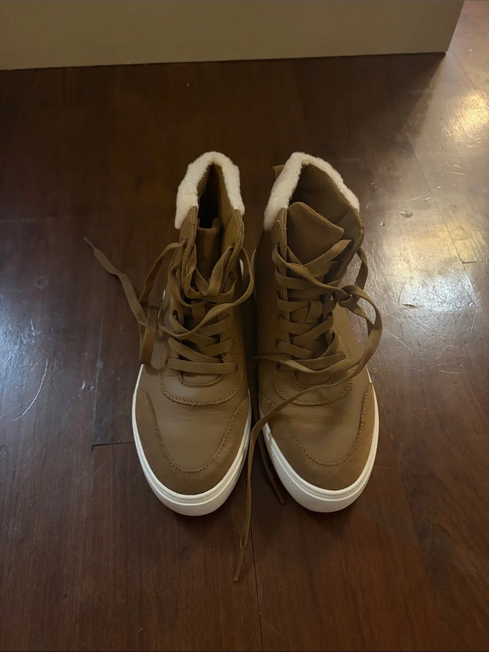 Women’s ugg Tan High-Top Sneakers with Faux Shearling Lining